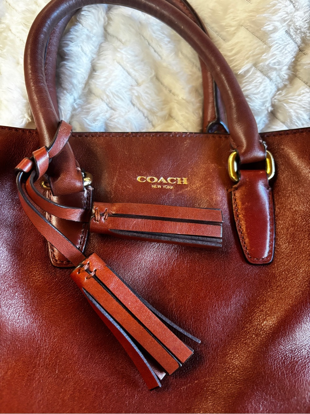 Coach Chestnut Leather Satchel Tassel